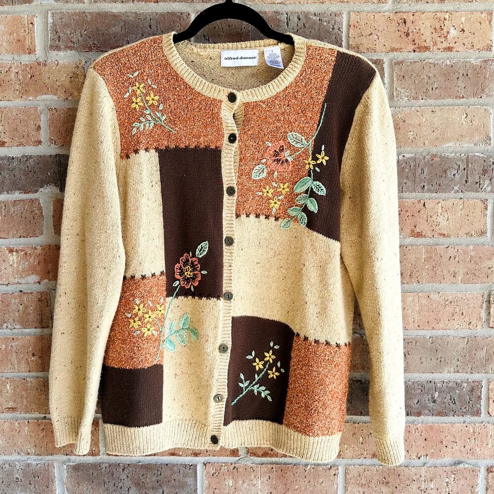 Alfred Dunner Vintage Cardigan Beige Small - Picture 1 of 4